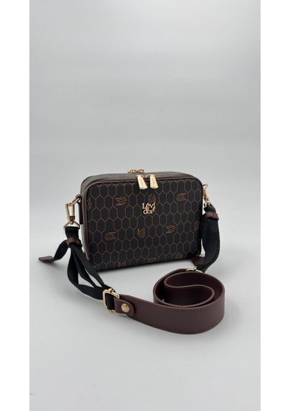 Kahve Çift Fermuarlı Omuz Çantası Orijinal Levid'or