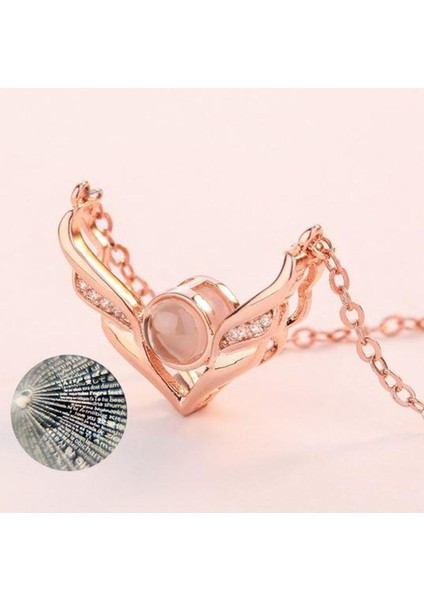 Pembe Zirkon Taşlı Kanat Desenli Şık Projeksiyon Zincir Kolye modelleri