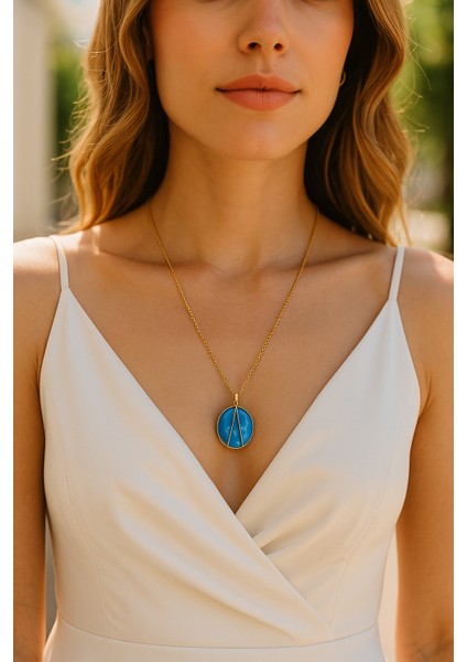 Fıora Mavi Kadın Çelik Kolye - Kadın Hediyelik Zarif Şık modelleri