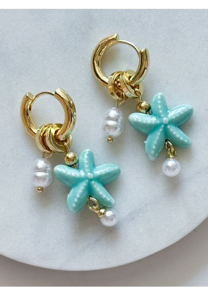 Çelik Charm Seramik Yıldız Küpe