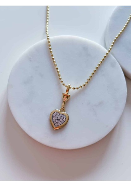Taşlı Kalp Topçuk Zincir Kolye