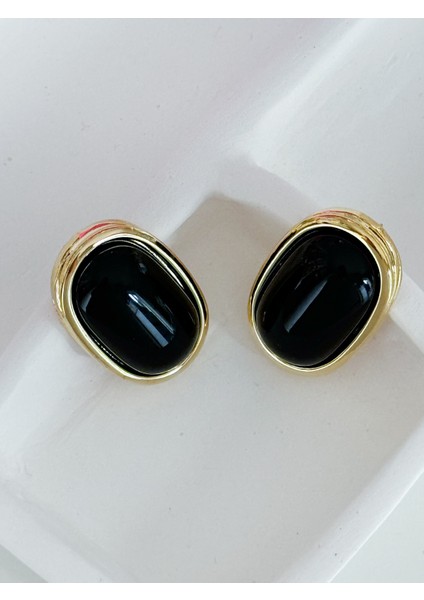 Vintage Oval Düğme Küpe