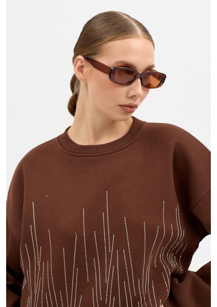 Serpme Taşlı Detaylı Kalın Pamuklu Şık Uzun Kollu Fermuarlı Kadın Tasarım Eşofman Takımı fırsatları