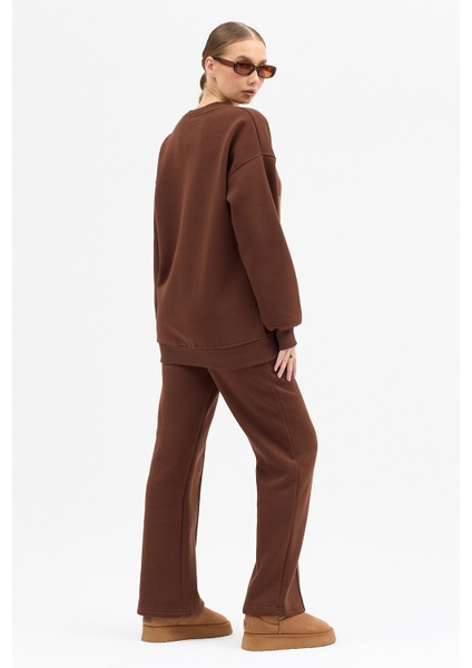 Serpme Taşlı Detaylı Kalın Pamuklu Şık Uzun Kollu Fermuarlı Kadın Tasarım Eşofman Takımı indirimleri