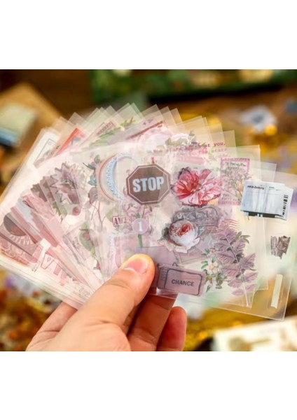 Retro Vintage Scrapbooking Sticker Seti 100 Adet Çiçekli Dekoratif Albüm ve Günlük Süsleme Malzemesi Kutulu fiyatları