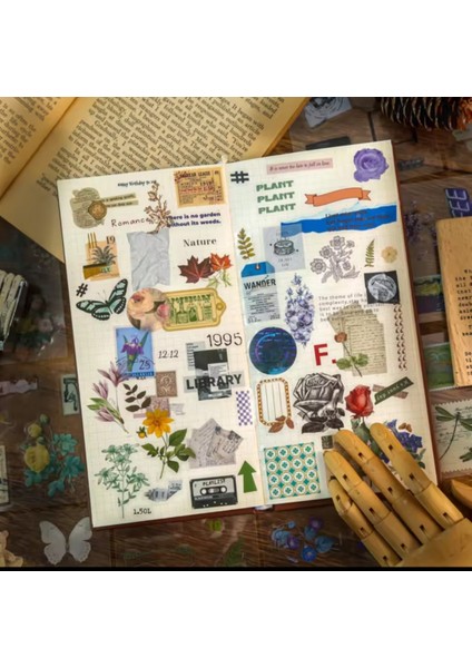 Retro Vintage Scrapbooking Sticker Seti 100 Adet Çiçekli Dekoratif Albüm ve Günlük Süsleme Malzemesi Kutulu modelleri