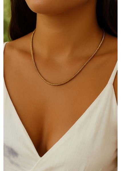 Fıora Burgulu Gold Renkli Çelik Kolye - Kadın - Şık - Zarif - Hediyelik