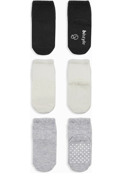 Bistyle Basic Kaymaz Penye Soket Çorap 3'lü BS10106 Siyah Ekru Gri fiyatları