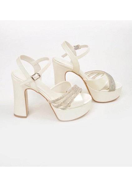 Keıry Ekru Saten Taş Detaylı Kadın Abiye Topuklu Ayakkabı modelleri