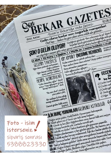 Bekarlığa Veda Partisi Gazetesi 10 Adet Kişileştirilebilir fiyatları
