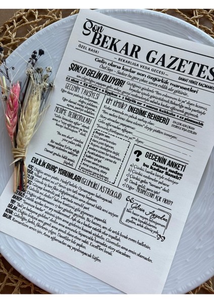 Bekarlığa Veda Partisi Gazetesi 10 Adet Kişileştirilebilir modelleri