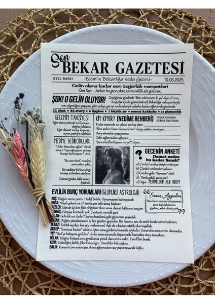 Bekarlığa Veda Partisi Gazetesi 10 Adet Kişileştirilebilir fırsatları