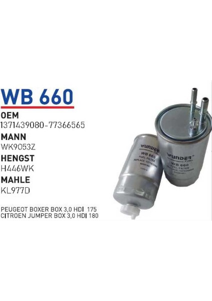WB660 Oem 1371439080 Oem 77366565 Fiat Ducato 3,0 D Multijet Otomobil Yakıt Filtre Dizel Fuel Filter Diesel