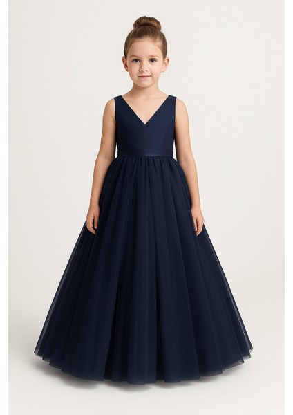 Prenses Model Kız Çocuk Abiye –fiyonk Detaylı Tül Elbise Modeli