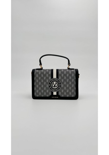 Siyah Logolu Monogram Desen El Çantası Orijinal Levid'or Premium