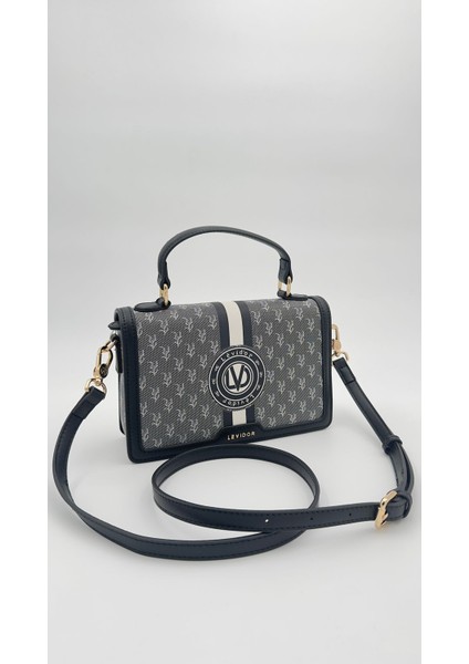 Siyah Logolu Monogram Desen El Çantası Orijinal Levid'or Premium