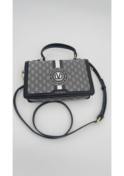 Siyah Logolu Monogram Desen El Çantası Orijinal Levid'or Premium