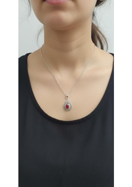 Otantik Telkari | Doğal Taşlı (Yakut,safir,topaz) Damla Kolye Ucu | 925 Gümüş El Işçiliği (Varyantlı)