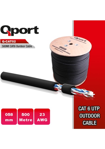 Qport Q-Cato2 23AWG 500M Makaralı Outdoor Siyah Kablo
