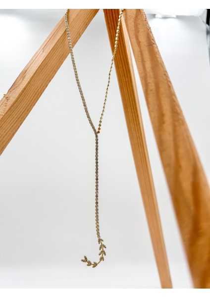 Fıora Taşlı Gold Kalpli Lüks Şık Zarif Kolye - Kadın Hediyelik