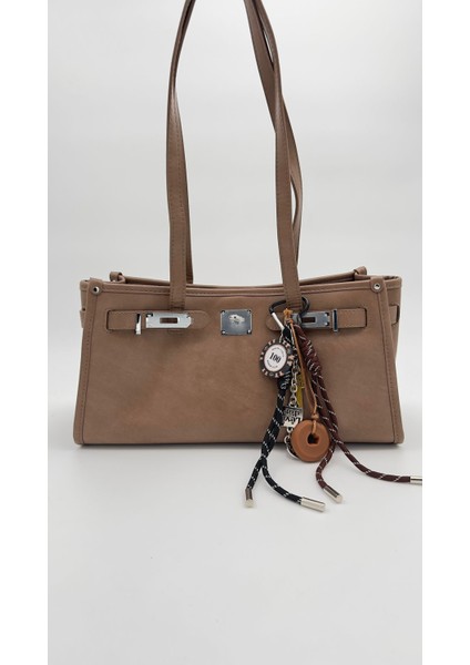 Haki Metal Kilit Charmlı Omuz Çantası Orijinal Levid'or Premium