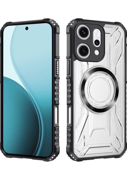 Case For Oppo RENO14 Için Manyetik Halkalı Şeffaf Akrilik Darbeye Dayanıklı Koruyucu Kılıf-Siyah (Yurt Dışından)