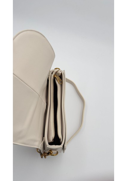 Krem Kenar Örgü Model Omuz Çantası Orijinal Levid'or Premium