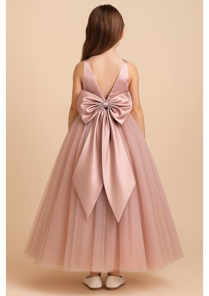 Prenses Model Kız Çocuk Abiye –fiyonk Detaylı Tül Elbise Modeli fiyatları