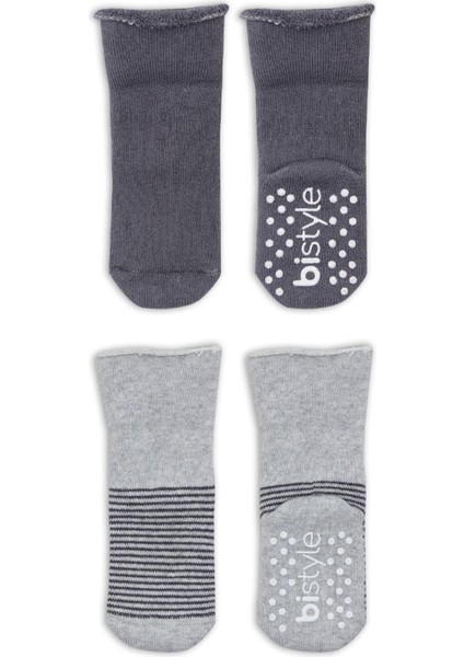 Bistyle Çemberli Kaymaz Havlu Soket Çorap 2'li BS10503 Gri-Antrasit modelleri