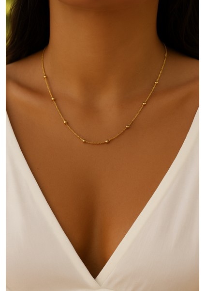 Fıora Boncuklu Gold Kolye Zincir - Kadın - Şık - Zarif - Hediyelik