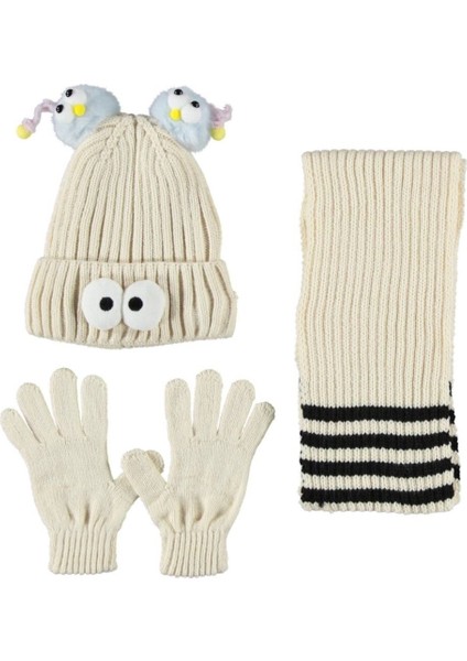 Kitti Çocuk Kız Atkı Bere Eldiven Takım (4-8 Yaş) K24170-09 Beyaz