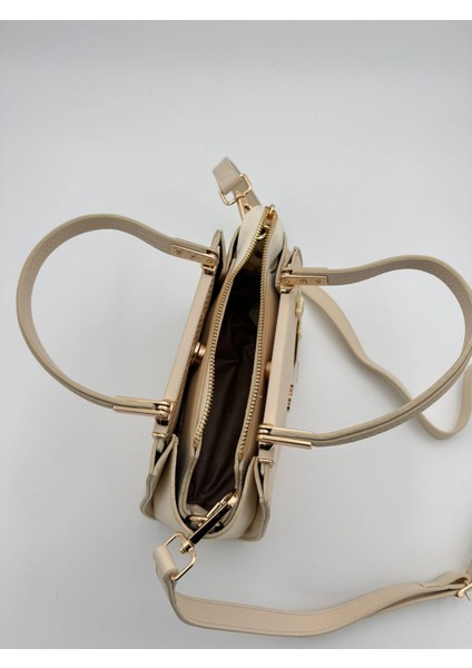 Krem Metal Şerit Detaylı El Çantası Orijinal Levid'or