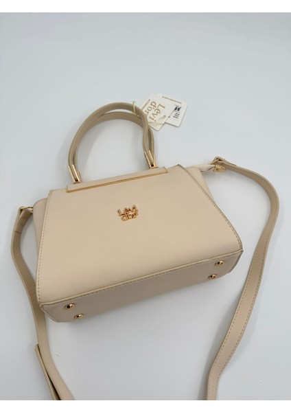 Krem Metal Şerit Detaylı El Çantası Orijinal Levid'or
