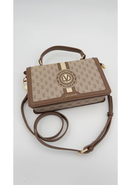 Kahve Logolu Monogram Desen El Çantası Orijinal Levid'or Premium