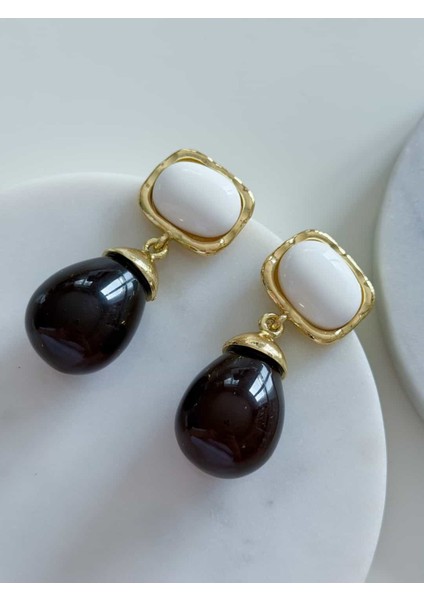 Beyaz-Kahve Sallantılı Küpe