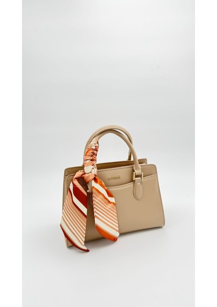 Koyu Krem Fular Askı Süslü Omuz Çantası Orijinal Levid'or Premium