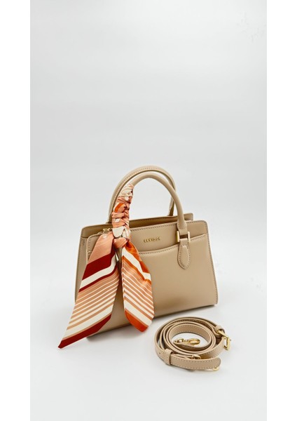 Koyu Krem Fular Askı Süslü Omuz Çantası Orijinal Levid'or Premium