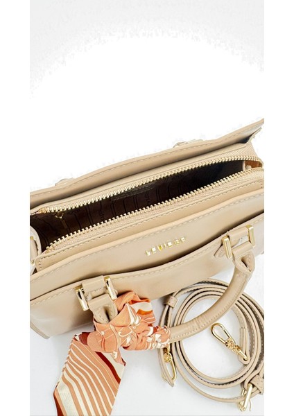 Koyu Krem Fular Askı Süslü Omuz Çantası Orijinal Levid'or Premium