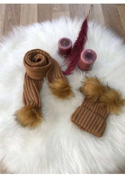 Kız Bebek Çift Ponponlu Atkı Bere Takımı 4/14 yaş fiyatları