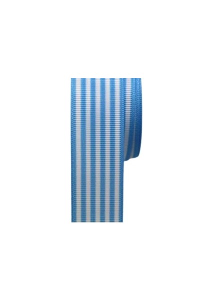 Tafta Çizgi Desen Kurdele 25 mm Mavi 2 Metre