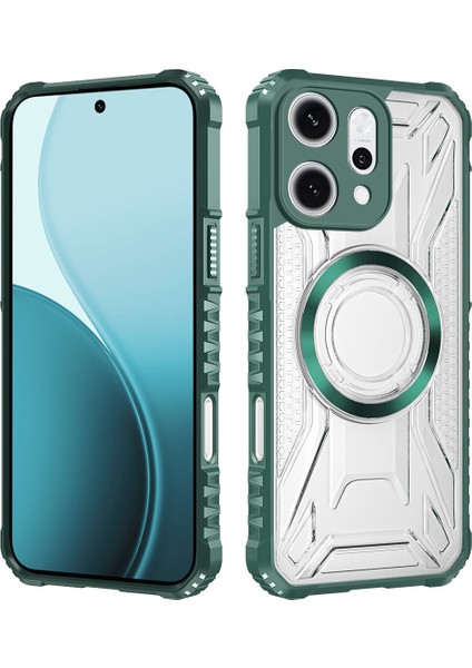 Case For Oppo RENO14 Için Manyetik Halkalı Şeffaf Akrilik Darbeye Dayanıklı Koruyucu Kılıf-Yeşili (Yurt Dışından)