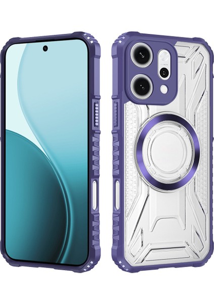 Case For Oppo RENO14 Için Manyetik Halkalı Şeffaf Akrilik Darbeye Dayanıklı Koruyucu Kılıf-Mor (Yurt Dışından)