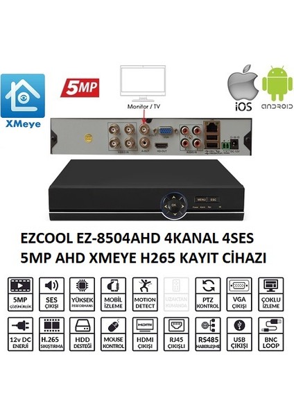 Ezcool EZ-8504AHD 4 Kanal 5 Mp 1hdd Xmeye Kayıt Cihazı