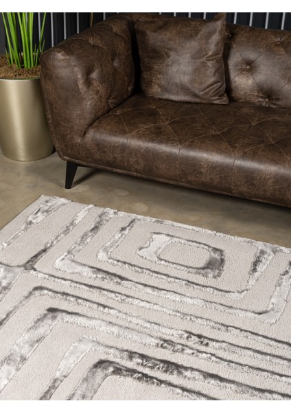 Cozy Czy-03 Modern Geometrik Desenli Toz Vermez Yumuşak Dokulu Gri Makine Halısı – Salon, Yolluk, Yatak Odası, Mutfak, Çocuk Odası Için Uygun Czy-03