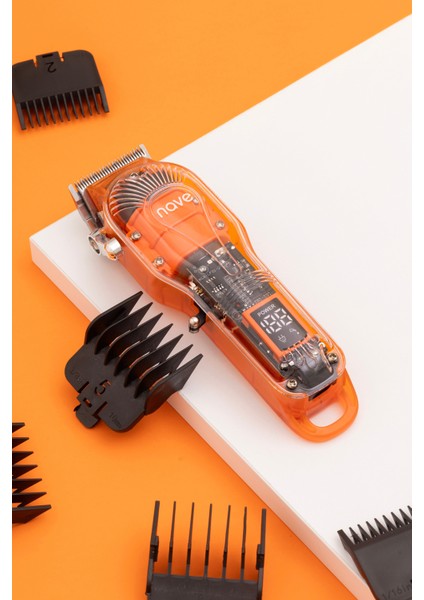 Turuncu Kablosuz Profesyonel Tıraş Makinesi, LCD Ekran, USB Şarj, 6 Tarak, T-Bıçaklı modelleri