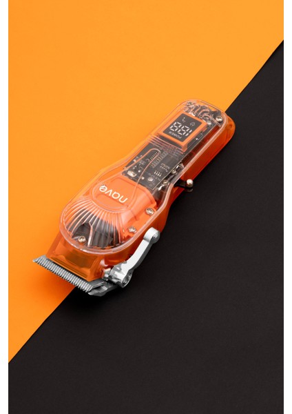 Turuncu Kablosuz Profesyonel Tıraş Makinesi, LCD Ekran, USB Şarj, 6 Tarak, T-Bıçaklı fırsatları