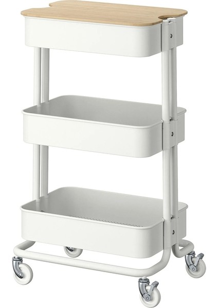 Beyaz Kapaklı Servis Arabası, 35X45X77 Cm, Dayanıklı ve Şık Tasarım