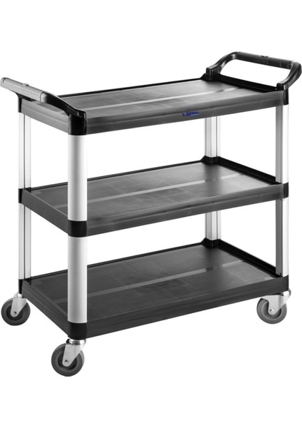 Plastik Servis Arabası Siyah 520X960X1070 Mm, Dayanıklı ve Şık Tasarım