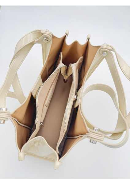 Bej Çift Gözlü Büyük Omuz Çantası Orijinal Levid'or Premium