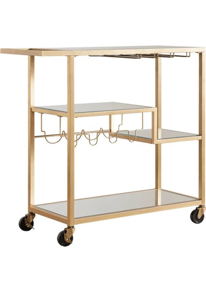 Metal Şaraplık Servis Arabası, Aynalı Sunum Arabası ve Kadehlik Seti